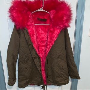 Pink fur parka
